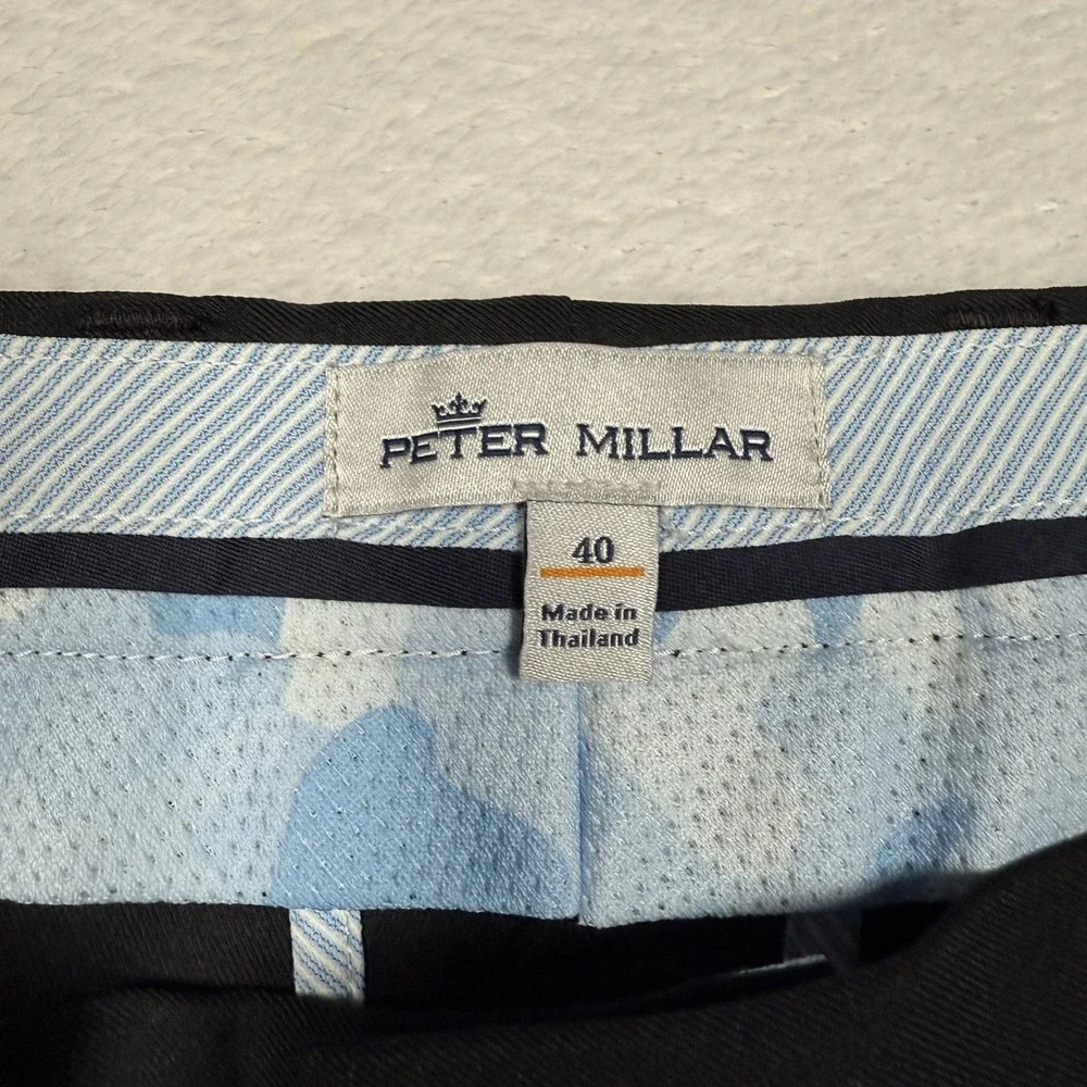 Peter Millar Shorts‎ Mens 40 Black Performance Golf Chino Flat Front Crown Logo